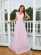 MISSORD V-Neck Sleeveless Purple Bridesmaid Dress