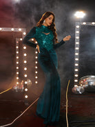 Formal Ruched Emerald Green Velvet Evening Dress RJ10762 MISS ORD