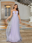 Spaghetti Straps Cut out Purple Tulle Wedding Guest Dress RJ11112 - MISS ORD