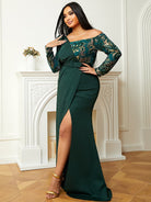 Plus Size Strapless Colorblock Emerald Green Gown PJM019L MISS ORD