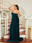 Plus Size Strapless Pleated Green Velvet Prom Dress PRJ10366 MISS ORD