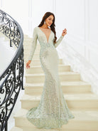 Mermaid Long Sleeve Sequin Evening Dress