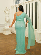 MISSORD Plus Size Ribbon One Shoulder Sequin Prom Dress