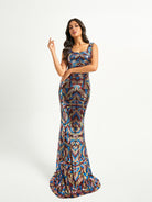 Formal Square Neck Multicolor Sequin Mermaid Dress RJ10768 MISS ORD