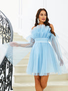 Off Shoulder Strapless Backless A-Line Ruffle Homecoming Dress