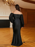 MISSORD Plus Size Halter Appliqued Panel Black Prom Dress