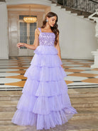 Formal Square Neck A-Line Mesh Purple Ball Gown RJ10686 - MISS ORD