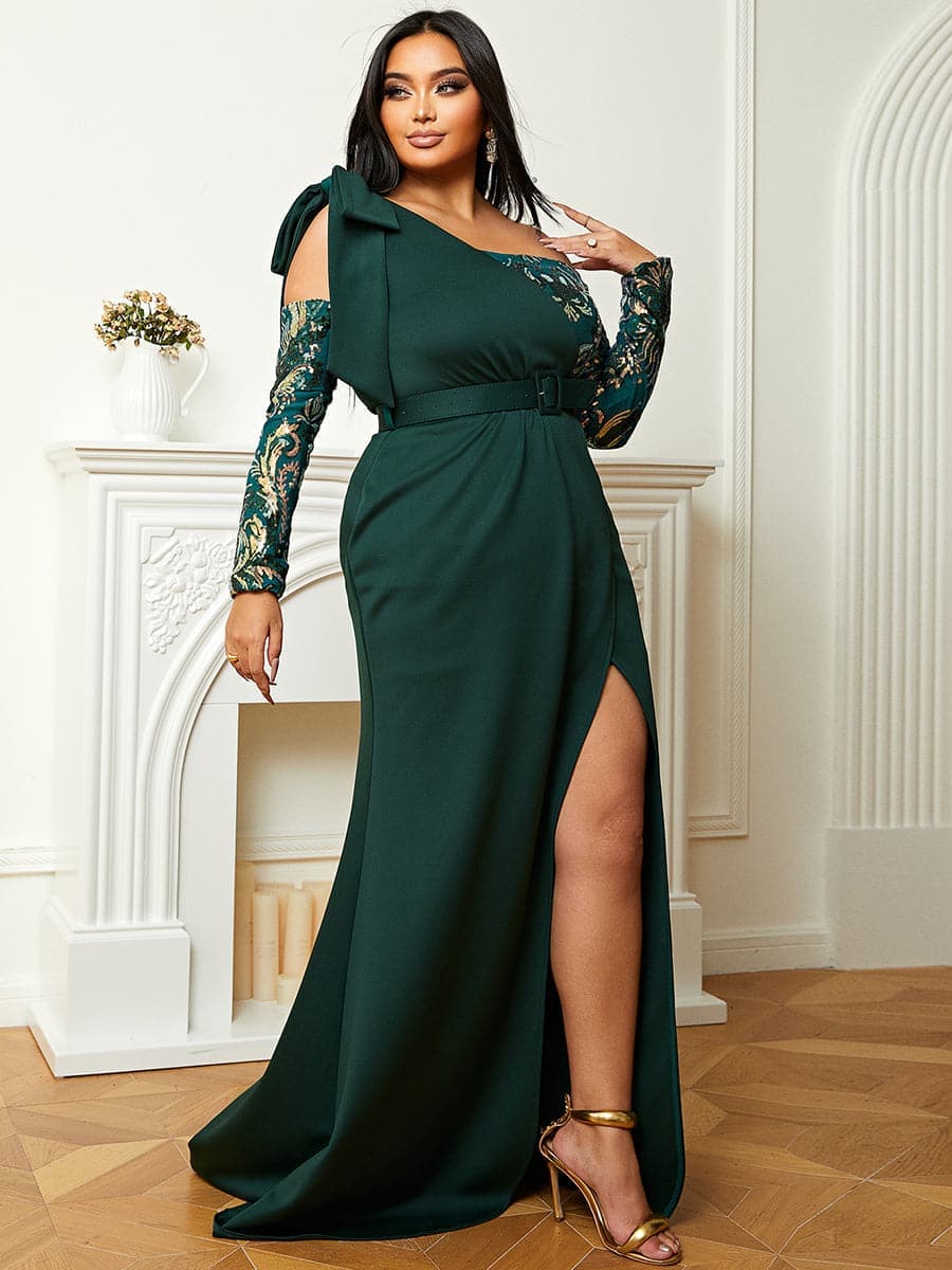 Plus Size Strapless Colorblock Emerald Green Gown PJM019L MISS ORD