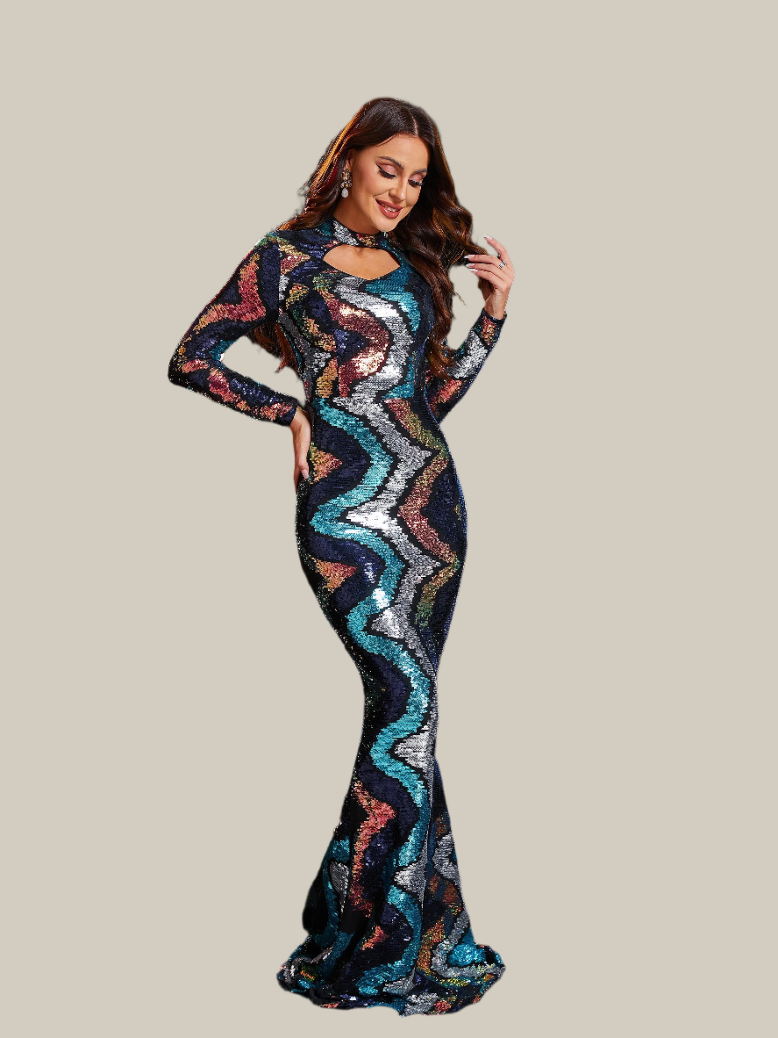 MISSORD Cutout Multicolored Sequin Mermaid Formal Dress