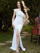 Formal One Shoulder White Mermaid Evning Dress JMH3129 MISS ORD