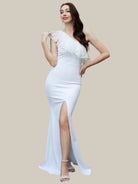 Formal One Shoulder White Mermaid Evning Dress JMH3129 MISS ORD