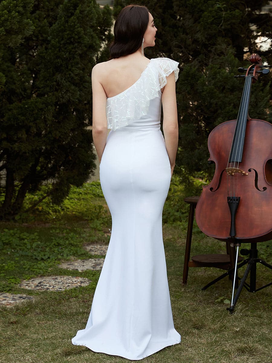 Formal One Shoulder White Mermaid Evning Dress JMH3129 MISS ORD