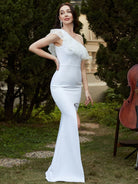 Formal One Shoulder White Mermaid Evning Dress JMH3129 MISS ORD