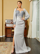Long Sleeve Corset Grey Mermaid Evening Gown XHP2168 MISS ORD