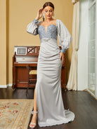 Long Sleeve Corset Grey Mermaid Evening Gown XHP2168 MISS ORD