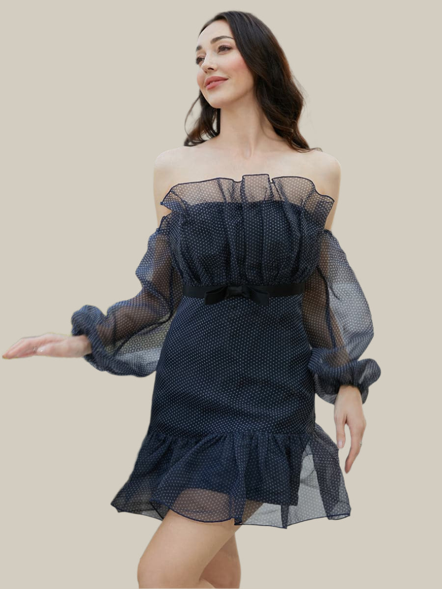 Off Shoulder Organza Bodycon Mini Dress XJ2745 MISS ORD