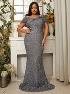 Plus Size Off Shoulder Backless Sequin Grey Mermaid Evening Dress PWY108 MISS ORD