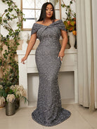 Plus Size Off Shoulder Backless Sequin Grey Mermaid Evening Dress PWY108 MISS ORD