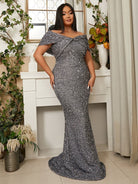 Plus Size Off Shoulder Backless Sequin Grey Mermaid Evening Dress PWY108 MISS ORD