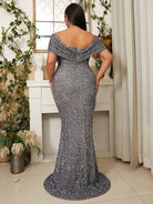 Plus Size Off Shoulder Backless Sequin Grey Mermaid Evening Dress PWY108 MISS ORD