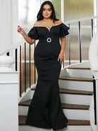 Plus Size Off Shoulder Lotus Sleeve Black Mermaid Evening Dress PWY111 MISS ORD