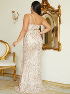 Plus Size One Shoulder Mesh Sequin Apricot Prom Dress PWY28 MISS ORD