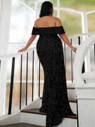 Plus Size Off Shoulder Draped Sequin Maxi Prom Dress PXH2132 MISS ORD