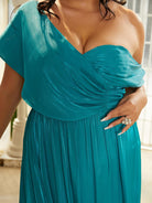 Plus Size One Shoulder A-Line Emerald Blue Bridesmaid Dress PXL079 MISS ORD