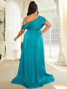 Plus Size One Shoulder A-Line Emerald Blue Bridesmaid Dress PXL079 MISS ORD