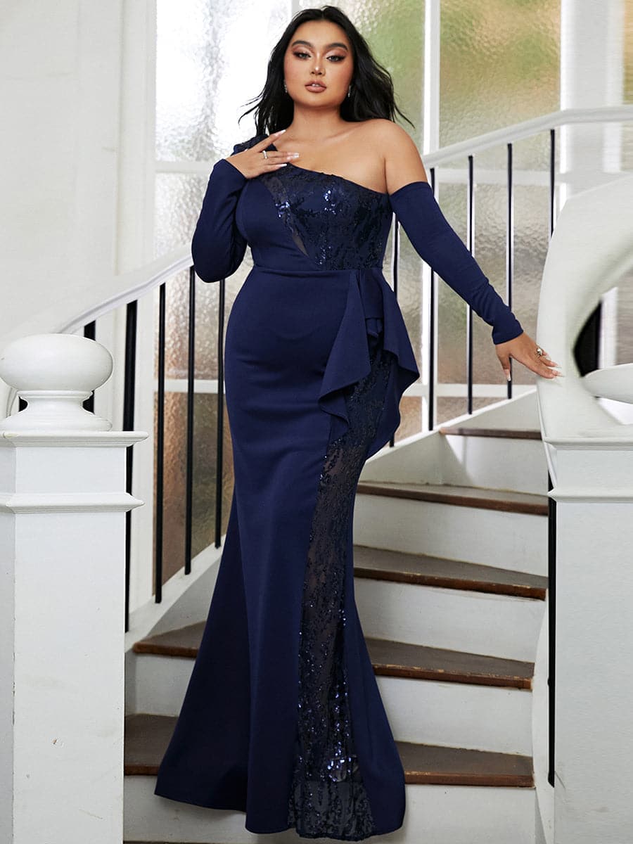 Plus Size Asymmetric Panel Evening Dress PXL101 MISS ORD