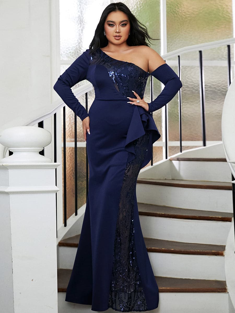 Plus Size Asymmetric Panel Evening Dress PXL101 MISS ORD