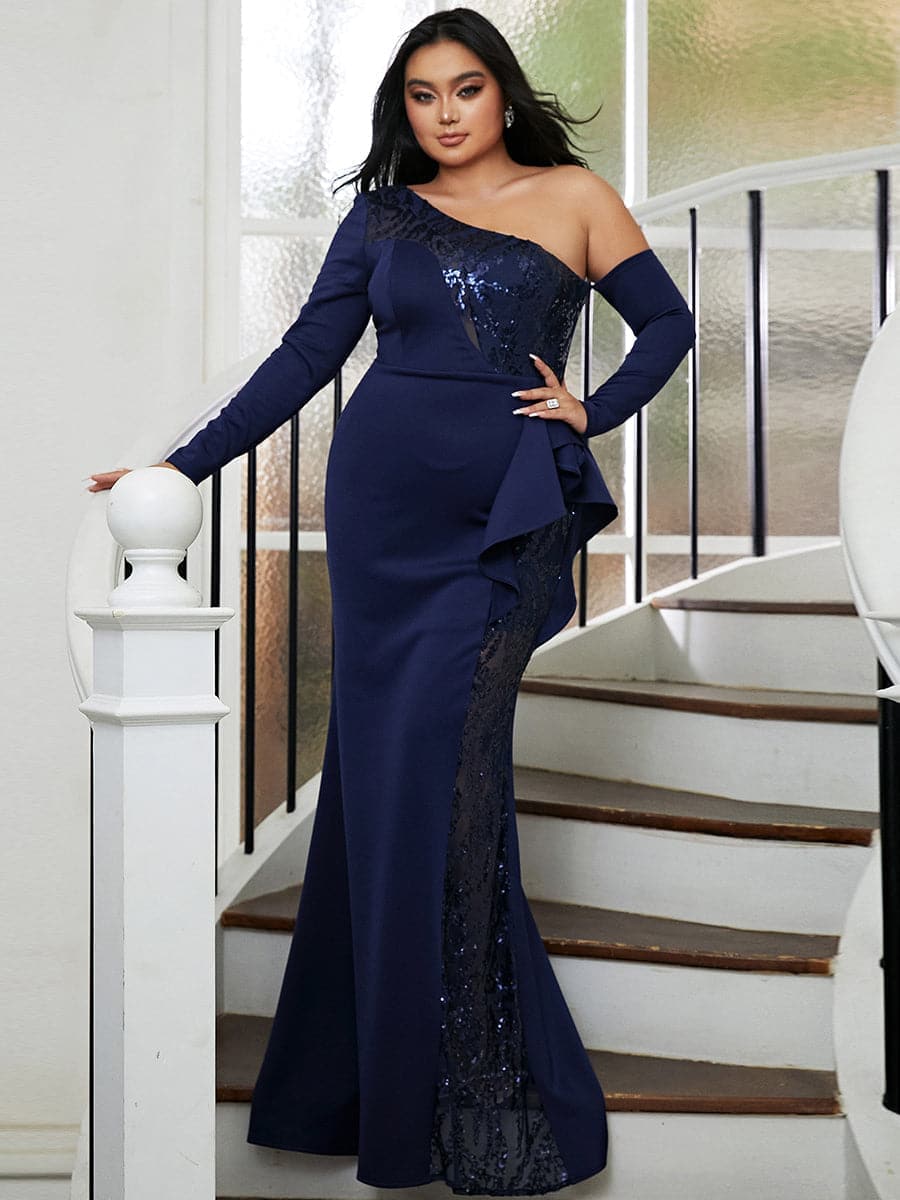 Plus Size Asymmetric Panel Evening Dress PXL101 MISS ORD