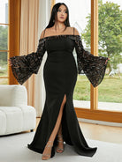 Plus Size Trumpet Sleeve Black Prom Dress PJMH3109 MISS ORD