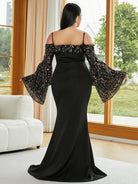 Plus Size Trumpet Sleeve Black Prom Dress PJMH3109 MISS ORD