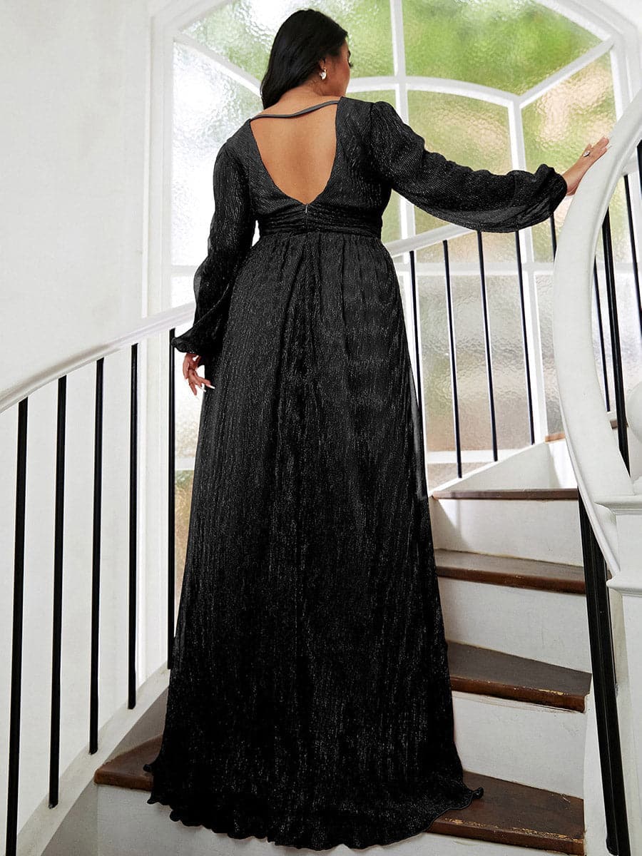 Plus Size Backless V Neck Tulle Maxi Evening Dress PXH2101 MISS ORD