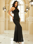 Halter Neck High Slit Black Prom Dress RD50025 MISS ORD