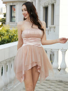 Strapless Asymmetric Satin Homecoming Dress XJ2711 MISS ORD