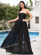 Strapless Pleated Mesh Prom Dress