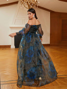 MISSORD Plus Size Off The Shoulder Multicolor Tulle Prom Dress