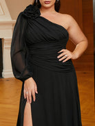 MISSORD Plus Size Tulle One Shoulder Appliqued Black Bridesmaid Dress