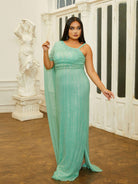 MISSORD Plus Size Ribbon One Shoulder Sequin Prom Dress