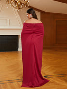 MISSORD Plus Size Cape Sleeve Cutout Red Wedding Guest Dress