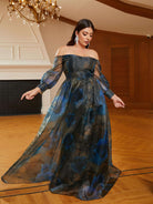 MISSORD Plus Size Off The Shoulder Multicolor Tulle Prom Dress