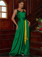 V Neck Spaghetti Maxi Green Prom Dress RM20028 MISS ORD