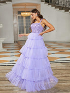 Formal Square Neck A-Line Mesh Purple Ball Gown RJ10686 - MISS ORD