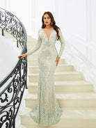 Mermaid Long Sleeve Sequin Evening Dress