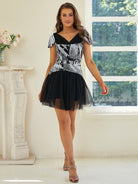 Sequins Black Mini Tulle Homecoming Dress JMH3102 MISS ORD