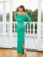 MISSORD Crew Neck Appliqued Green Prom Dress