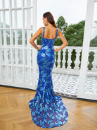 Formal Square Neck Sequin Mermaid Blue Evening Dress RM21009 - MISS ORD