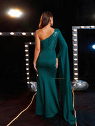 MISSORD One Shoulder Panel High Split Green Sequin Prom Dress